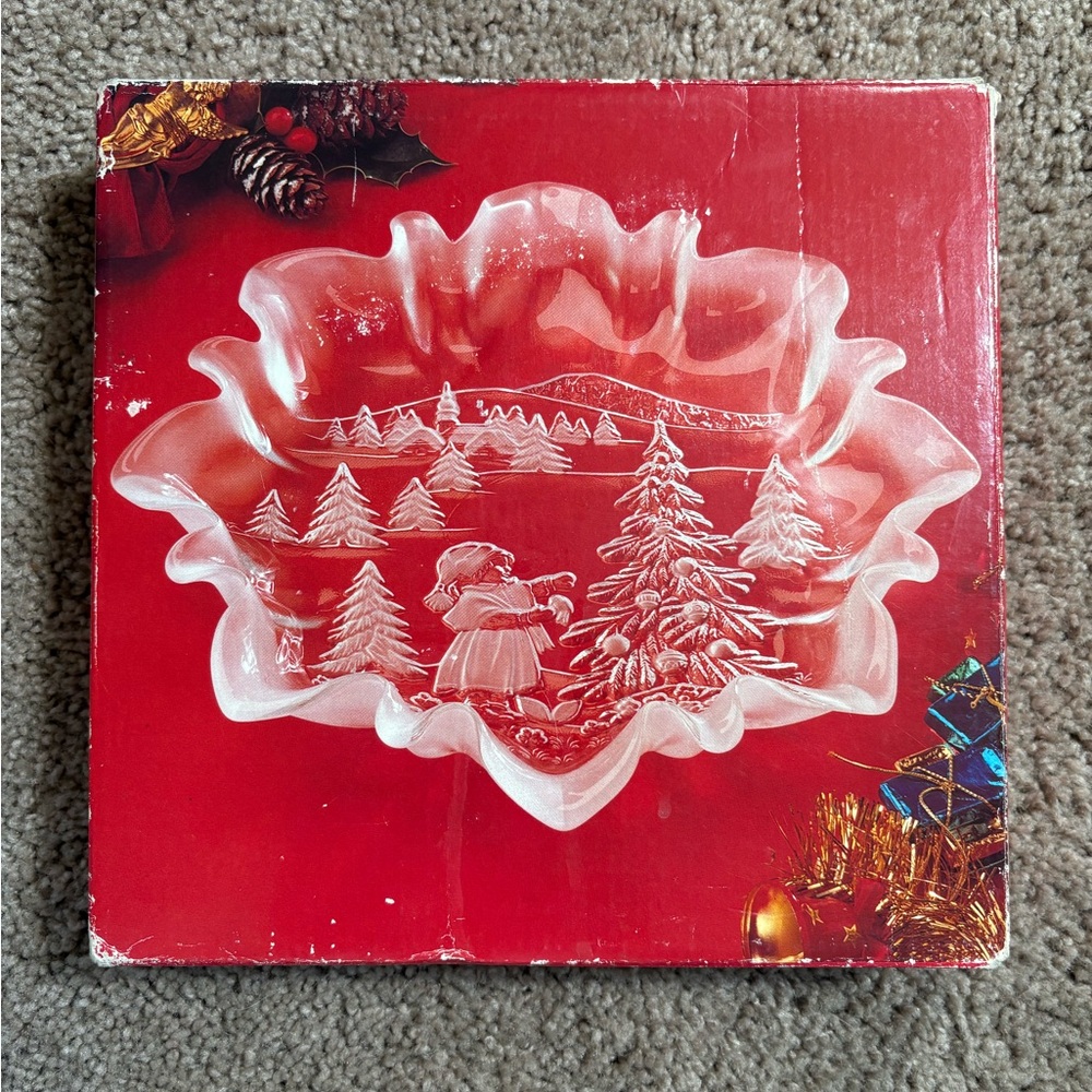 Festive Glass Bowl with Winter Scene